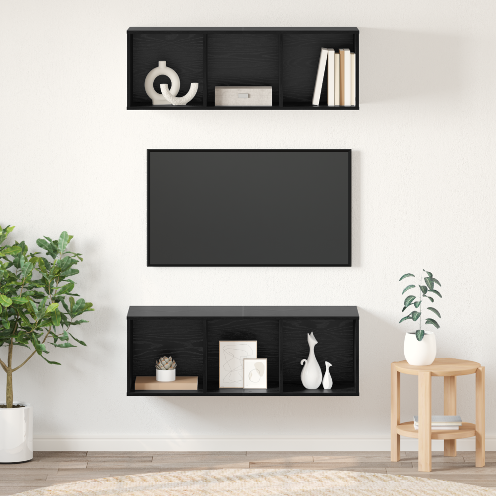 Produktbild för TV-bänkset 2 pcs Svart Ek 37 x 37 x 107 cm Konstruerat trä