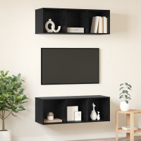 Produktbild för TV-bänkset 2 pcs Svart Ek 37 x 37 x 107 cm Konstruerat trä