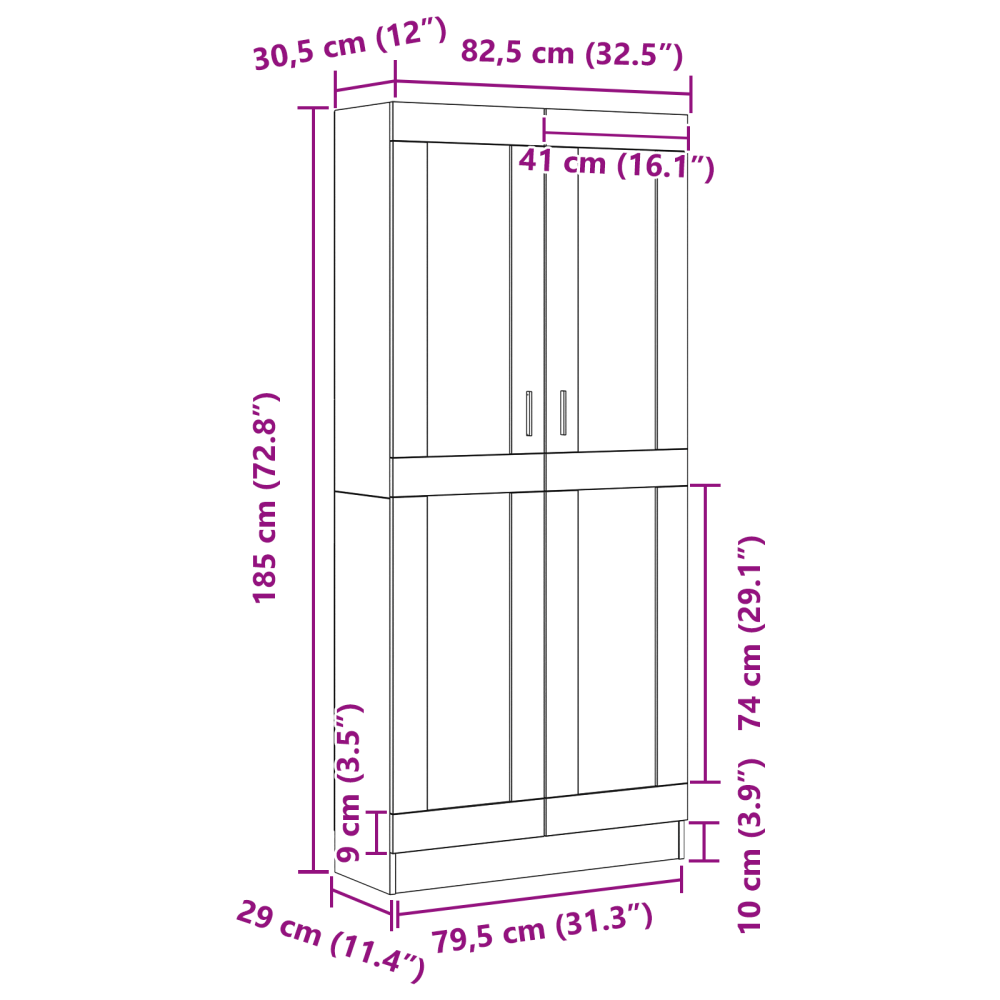 Produktbild för Bokskåp Svart Ek 82,5 x 30,5 x 185 cm Konstruerat trä