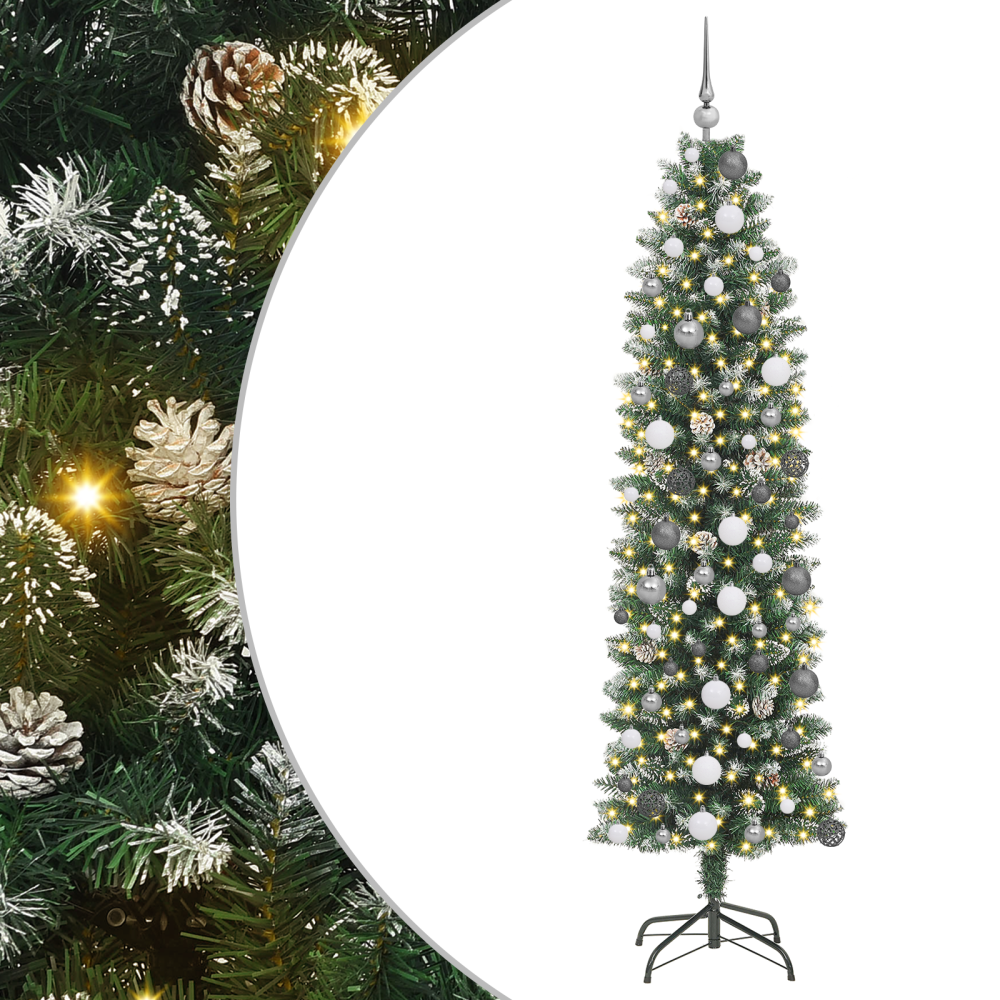 Produktbild för Konstgjort smalt julträd med 300 LED-lampor Grön och Vit 210 cm