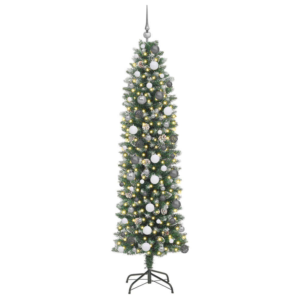 Produktbild för Konstgjort smalt julträd med 300 LED-lampor Grön och Vit 210 cm