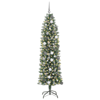 Produktbild för Konstgjort smalt julträd med 300 LED-lampor Grön och Vit 210 cm