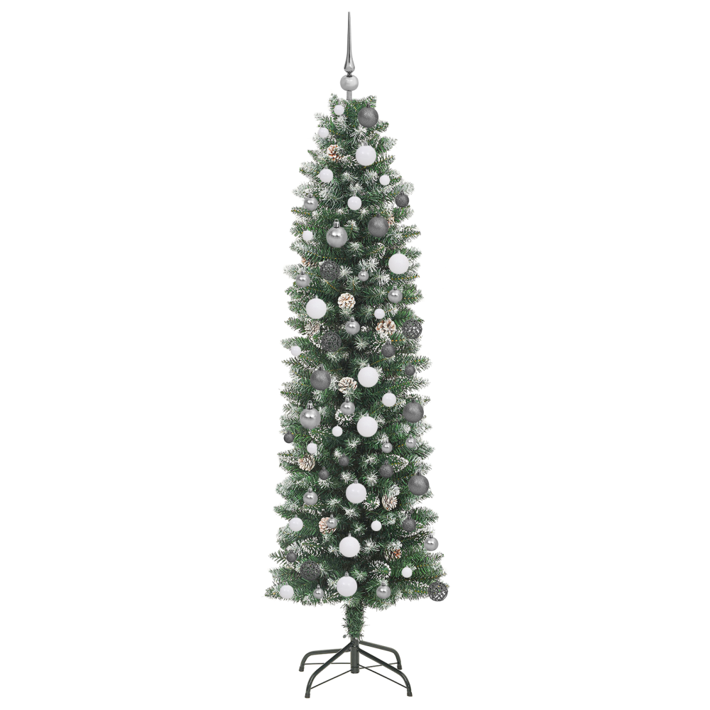 Produktbild för Konstgjort smalt julträd med 300 LED-lampor Grön och Vit 210 cm