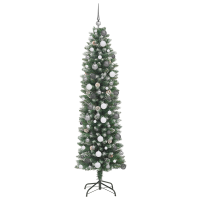 Produktbild för Konstgjort smalt julträd med 300 LED-lampor Grön och Vit 210 cm