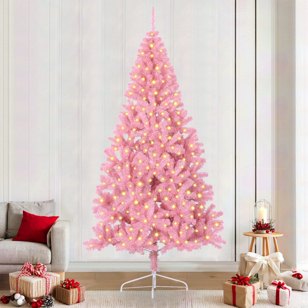 Produktbild för Konstgjord Förbelyst Julgran med 300 LED-lampor Rosa 240 cm PVC