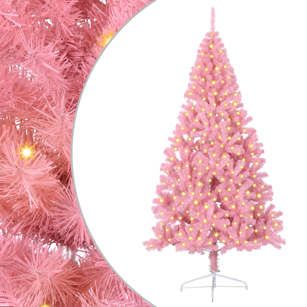 Produktbild för Konstgjord Förbelyst Julgran med 300 LED-lampor Rosa 240 cm PVC