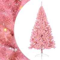 Produktbild för Konstgjord Förbelyst Julgran med 300 LED-lampor Rosa 240 cm PVC