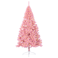Produktbild för Konstgjord Förbelyst Julgran med 300 LED-lampor Rosa 240 cm PVC