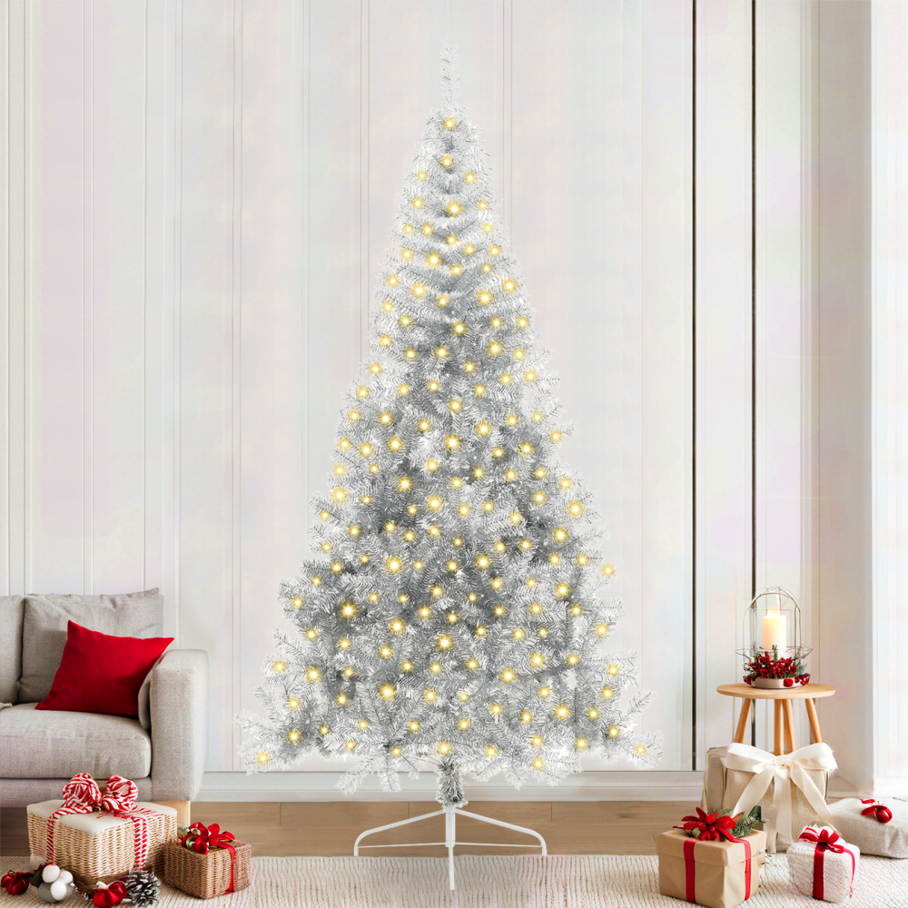 Produktbild för Konstgjord Förbelyst Julgran Silver 240 cm PET
