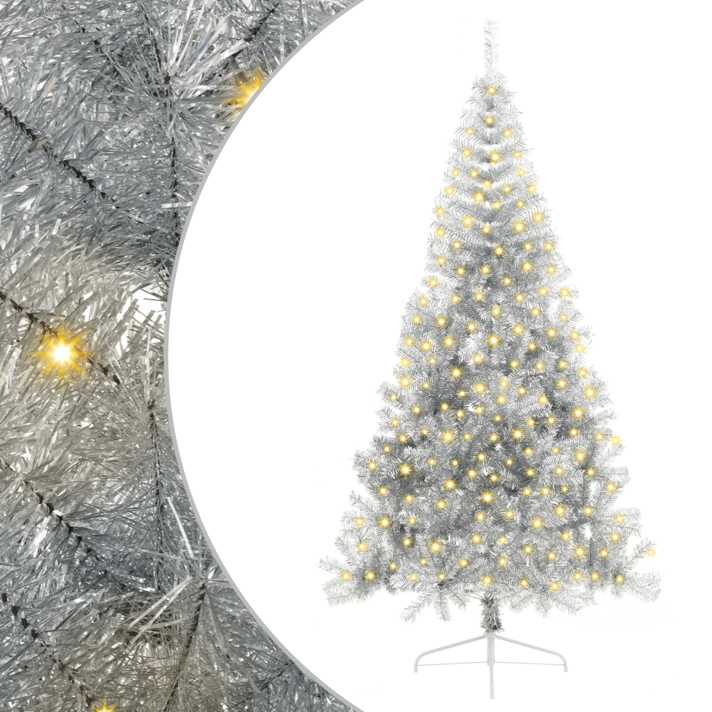 Produktbild för Konstgjord Förbelyst Julgran Silver 240 cm PET