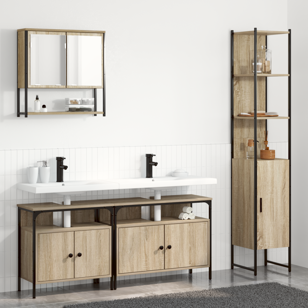 Produktbild för Badrumsmöbelset med hylla 4 pcs Sonoma-ek Konstruerat trä