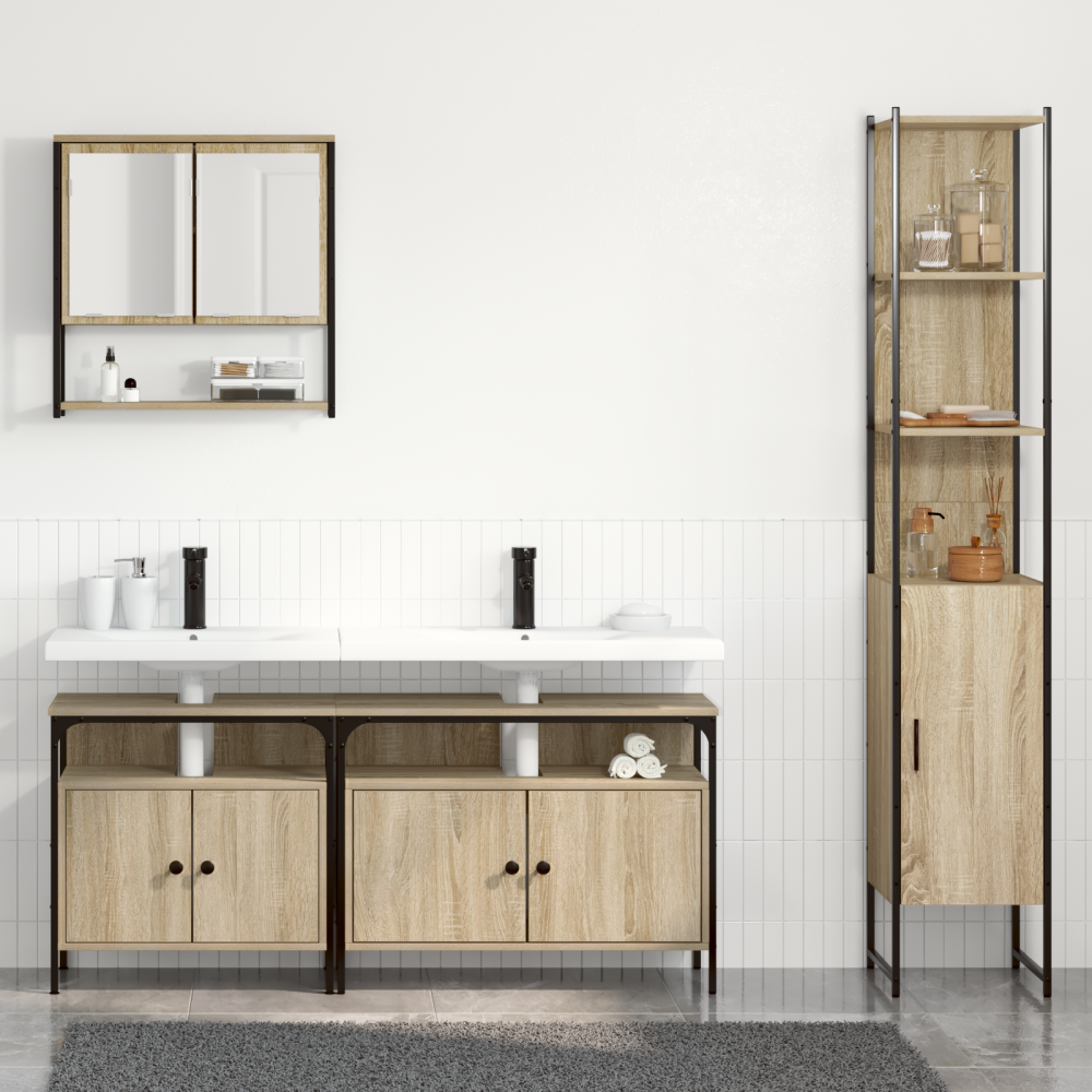 Produktbild för Badrumsmöbelset med hylla 4 pcs Sonoma-ek Konstruerat trä