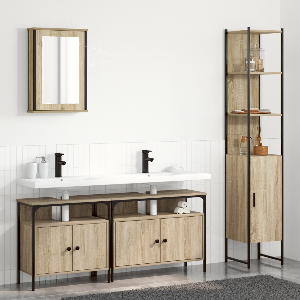 Produktbild för Badrumsmöbelset med hylla 4 pcs Sonoma-ek Konstruerat trä