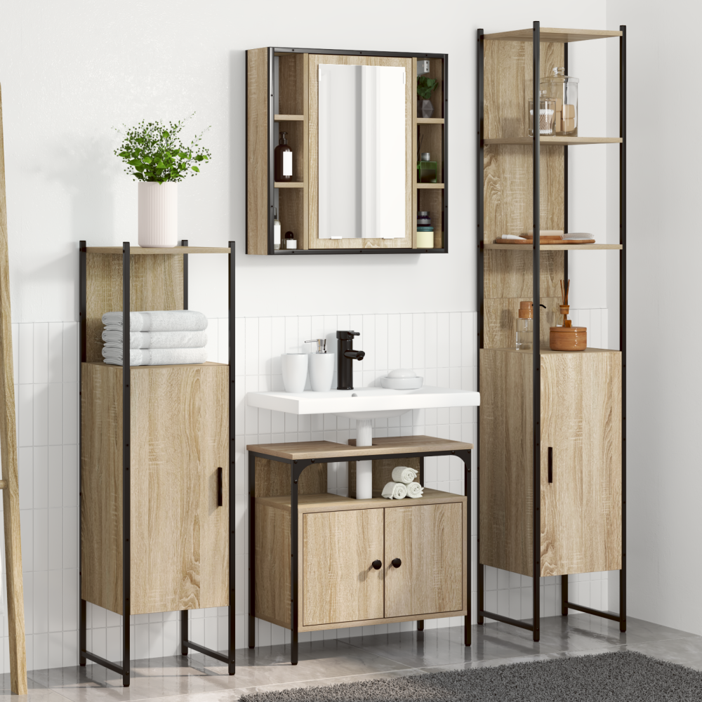 Produktbild för Badrumsmöbelset med hylla 4 pcs Sonoma-ek Konstruerat trä