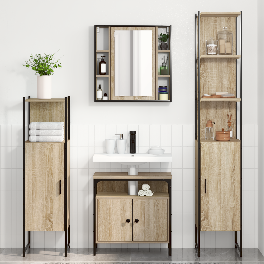Produktbild för Badrumsmöbelset med hylla 4 pcs Sonoma-ek Konstruerat trä