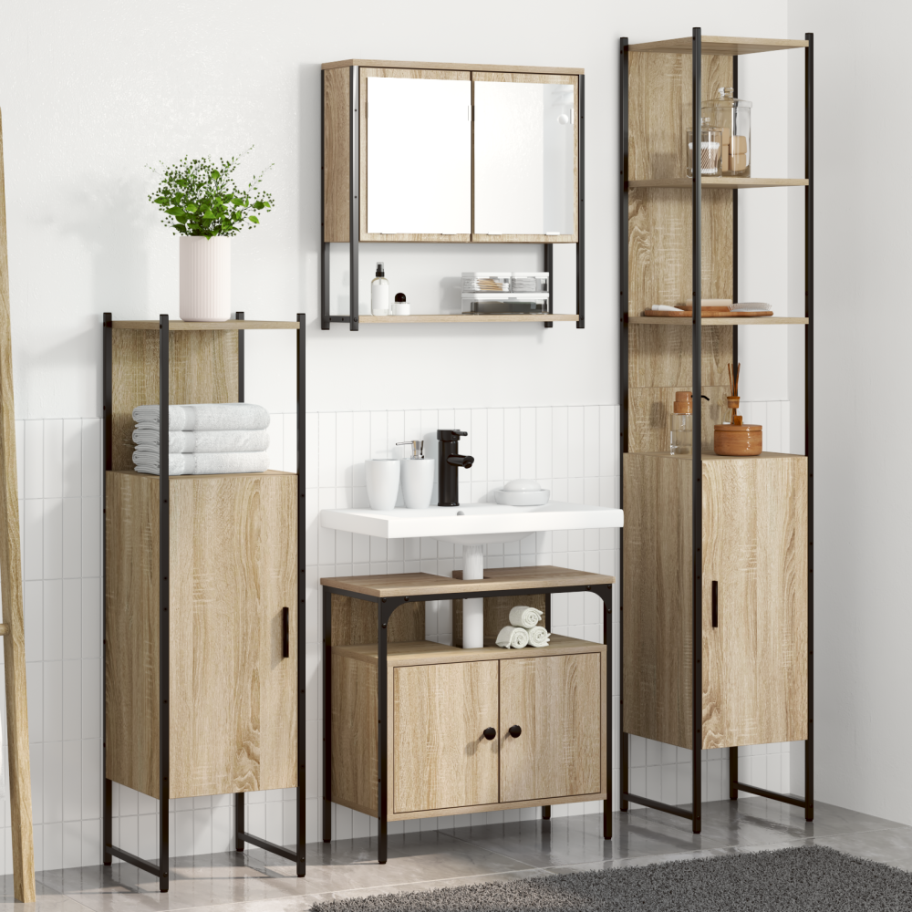 Produktbild för Badrumsmöbelset med hylla 4 pcs Sonoma-ek Konstruerat trä
