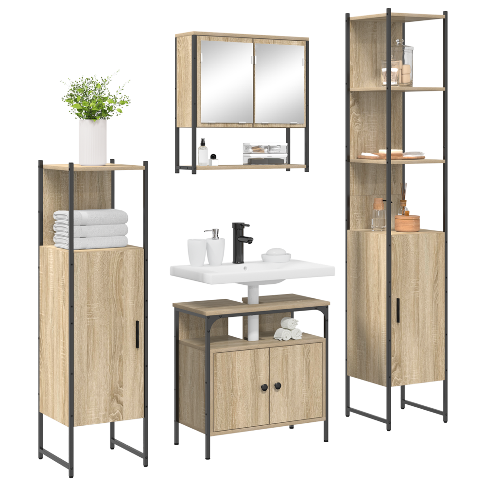 Produktbild för Badrumsmöbelset med hylla 4 pcs Sonoma-ek Konstruerat trä