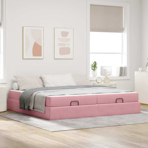 vidaXL Sängram med madrass med madrass 2 pcs Rosa Sammet
