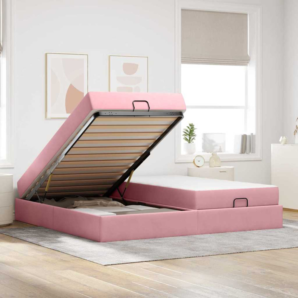 Produktbild för Sängram med madrass med madrass 2 pcs Rosa Sammet