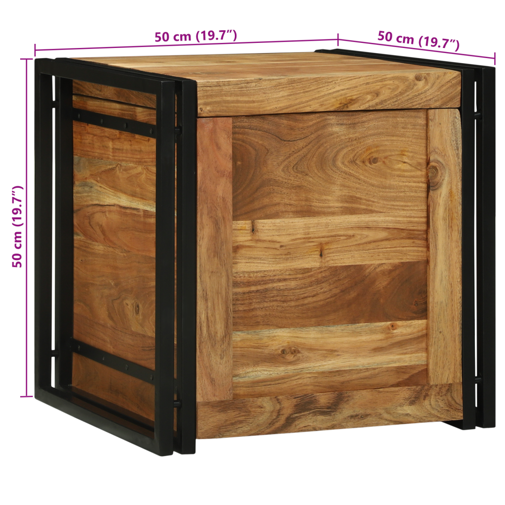Produktbild för Förvaringslåda Brun och svart 50 x 50 x 50 cm Massivt Akaciaträ