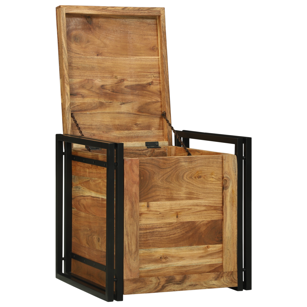 Produktbild för Förvaringslåda Brun och svart 50 x 50 x 50 cm Massivt Akaciaträ