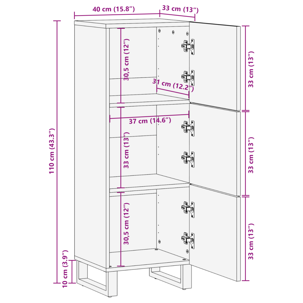 Produktbild för Highboard Brun 40 x 33 x 110 cm massivt mangoträ