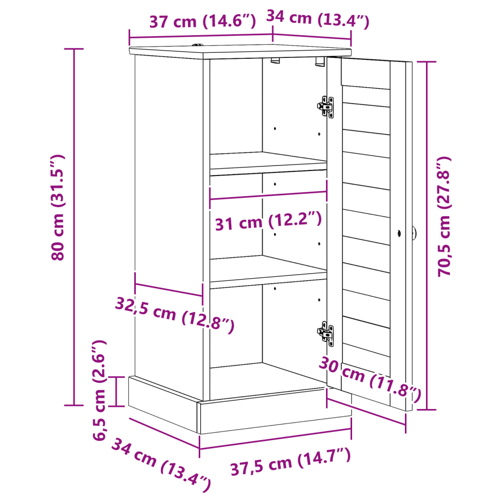 Produktbild för Badrumsskåp VIGO Vit och antikvit 37,5 x 34 x 80 cm Massiv furu