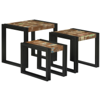 Produktbild för Nestingbord 3 pcs Massivt återvunnet trä och metall