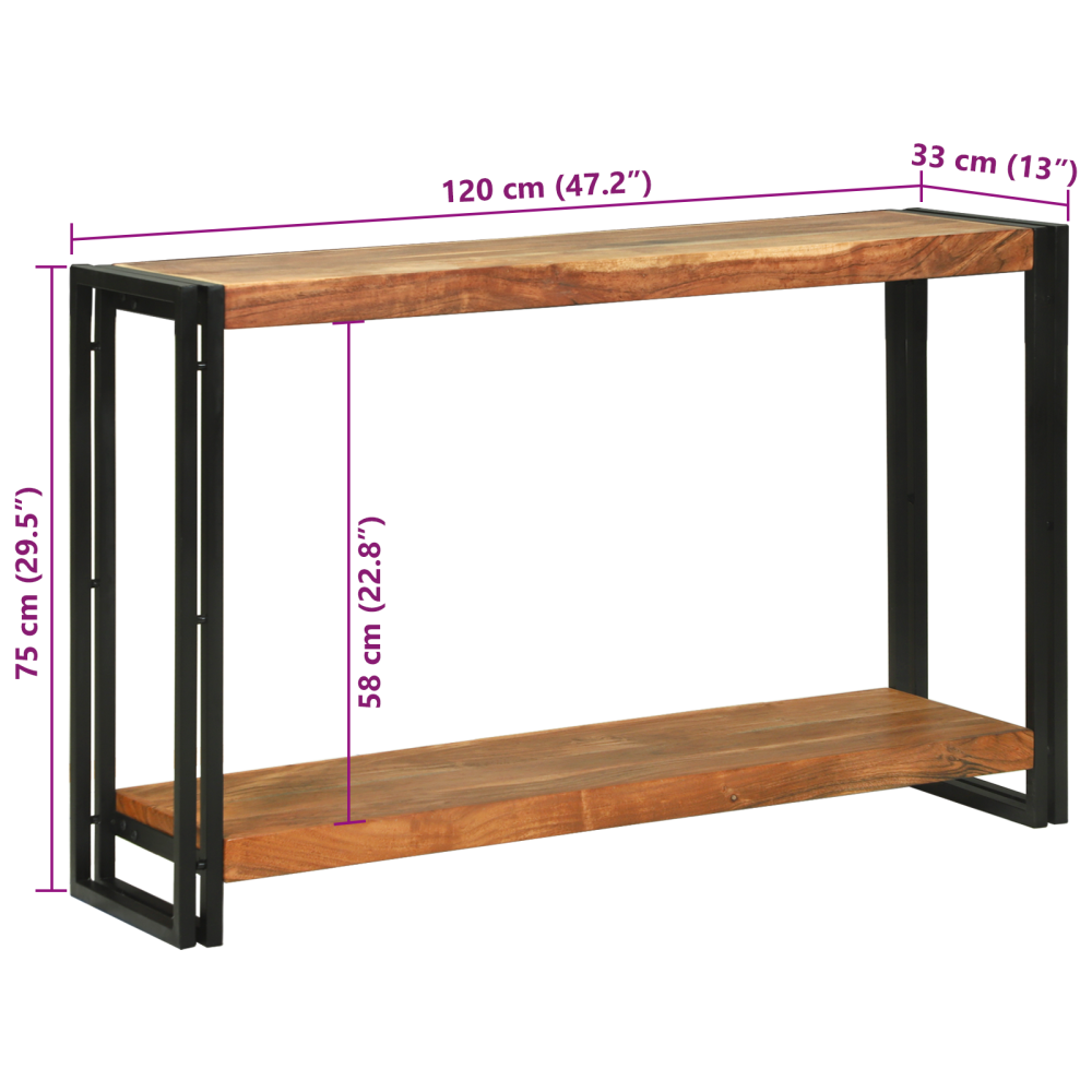 Produktbild för Konsolbord med hylla Brun 120 x 33 x 75 cm Massivt Akaciaträ
