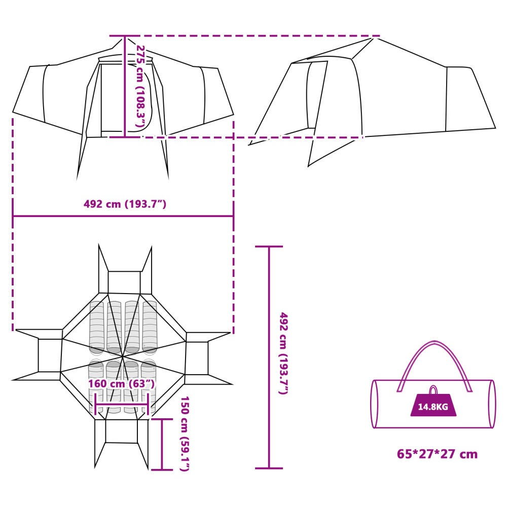 Produktbild för Tipi Tält med tak Grå och orange 492 x 492 x 275 cm taffeta