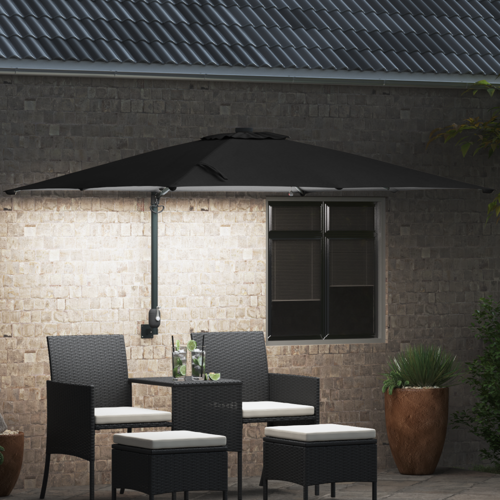 Produktbild för Trädgårdsparasol med LED -remsljus Svart 248,5 x 247,5 x 160 cm