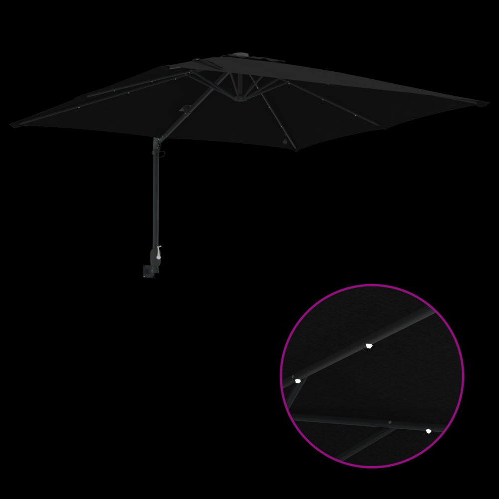 Produktbild för Trädgårdsparasol med LED -remsljus Svart 248,5 x 247,5 x 160 cm