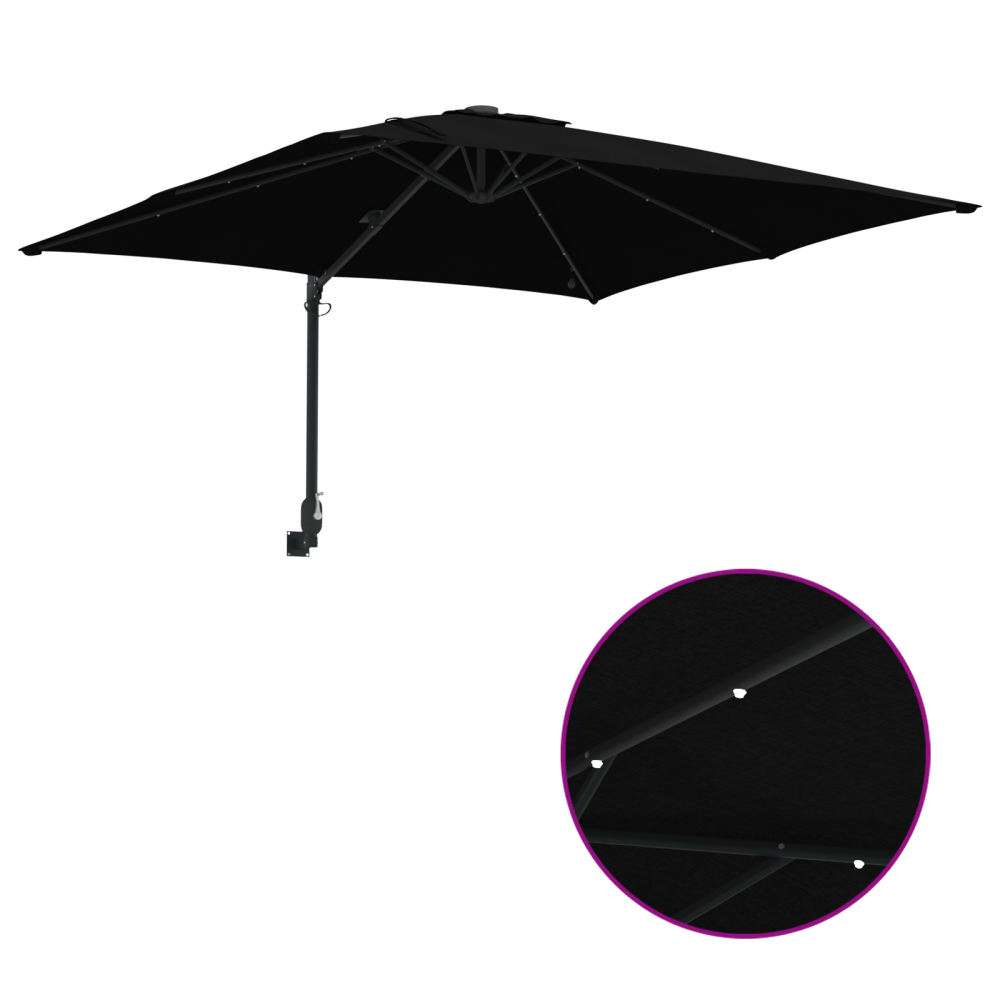 Produktbild för Trädgårdsparasol med LED -remsljus Svart 248,5 x 247,5 x 160 cm