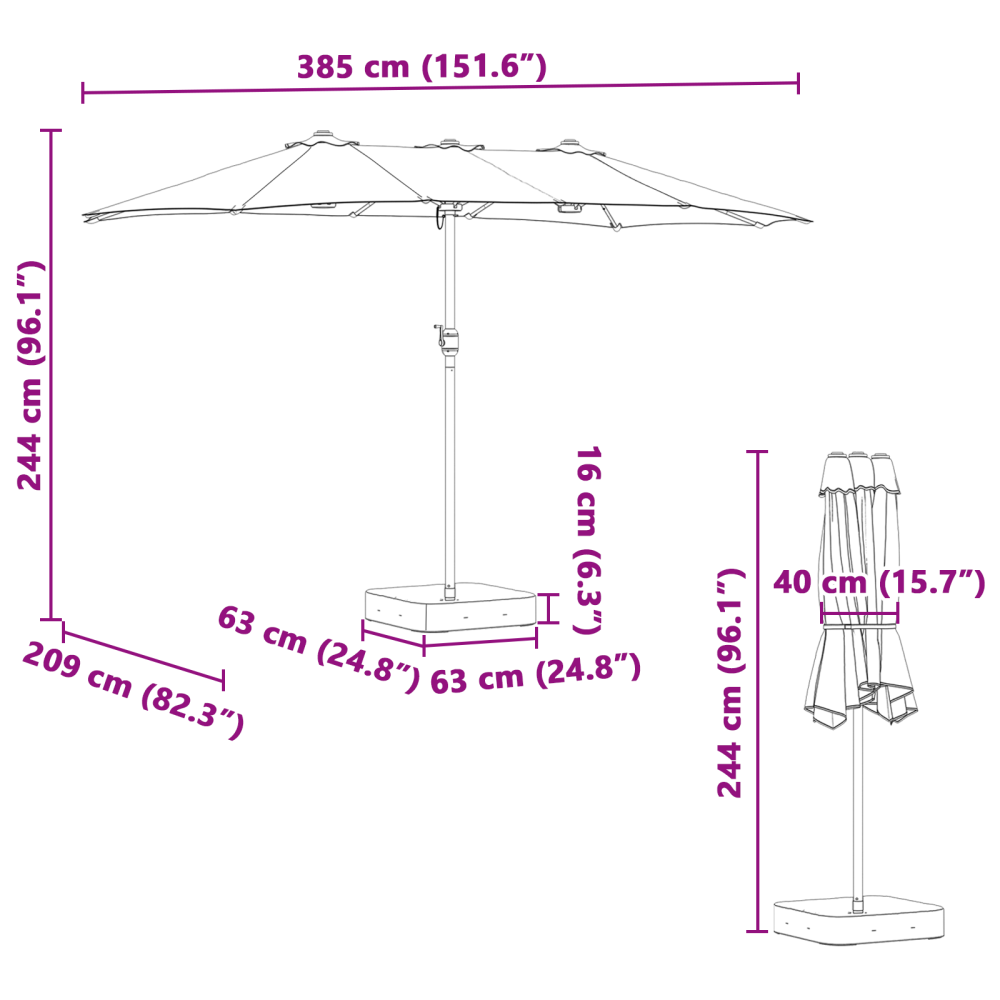 Produktbild för Trädgårdsparasol Grön 385 x 209 x 244 cm Polyester