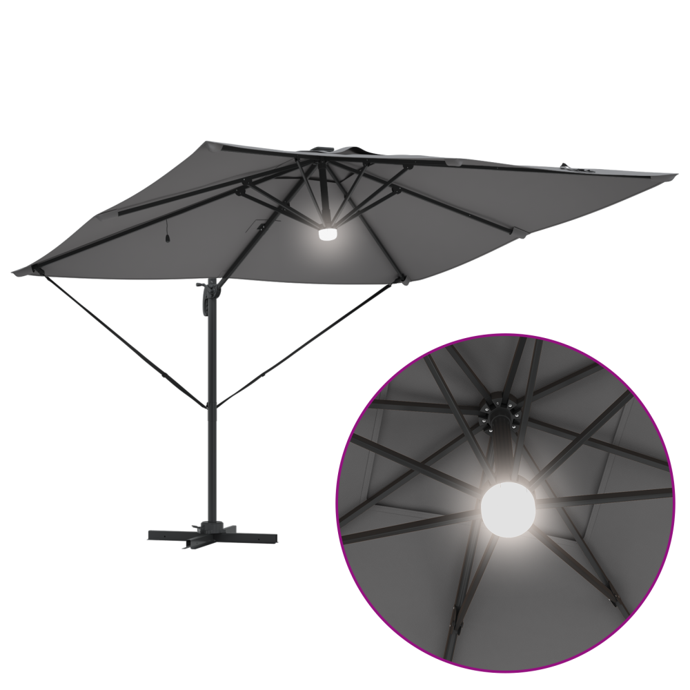 Produktbild för Roma Parasol med LED -remsljus Antracit 286 x 284 x 270 cm