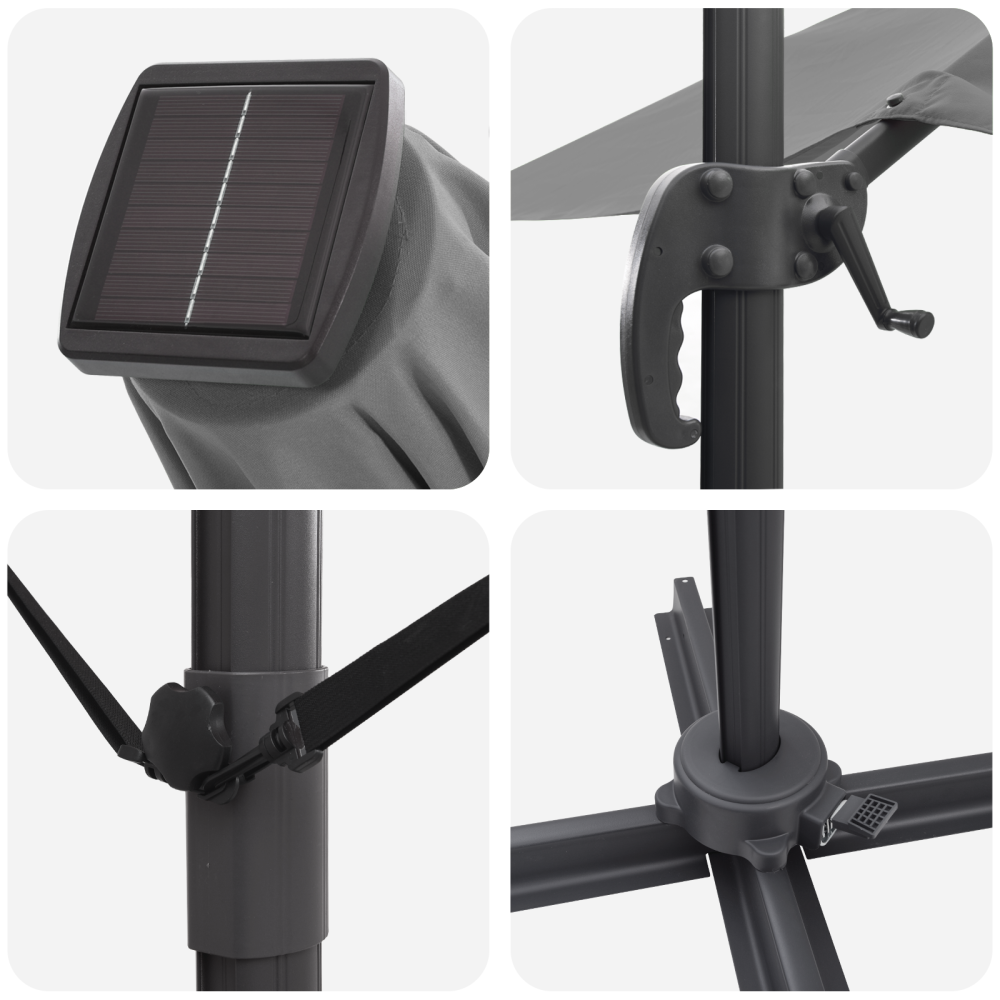 Produktbild för Roma Parasol med LED -remsljus Antracit 286 x 284 x 270 cm