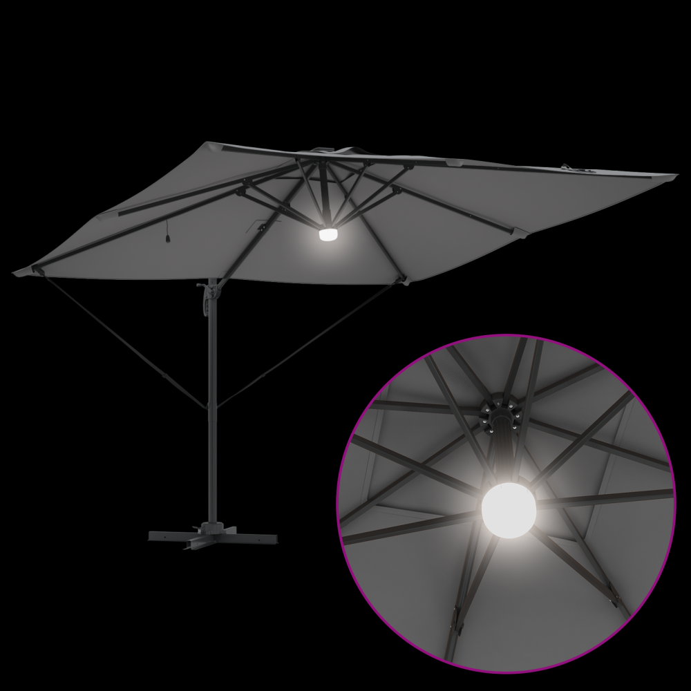 Produktbild för Roma Parasol med LED -remsljus Antracit 286 x 284 x 270 cm
