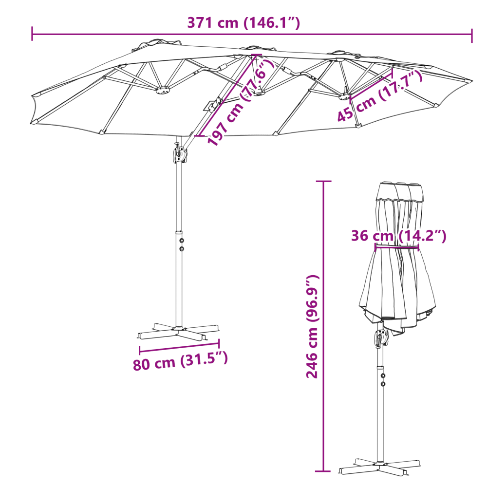 Produktbild för Parasoll Bordeaux Röd 372 x 198 x 243 cm