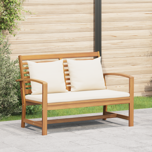 vidaXL bänk med kudde Brun och Kräm 110 x 66 x 76 cm Massivt teakträ