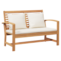 Produktbild för bänk med kudde Brun och Kräm 110 x 66 x 76 cm Massivt teakträ