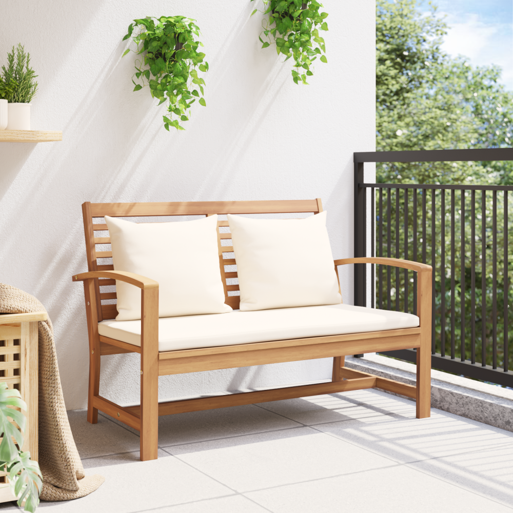 Produktbild för bänk med kudde Brun och Kräm 110 x 66 x 76 cm Massivt teakträ