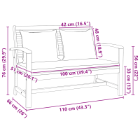 Produktbild för bänk med kudde Brun och Kräm 110 x 66 x 76 cm Massivt teakträ