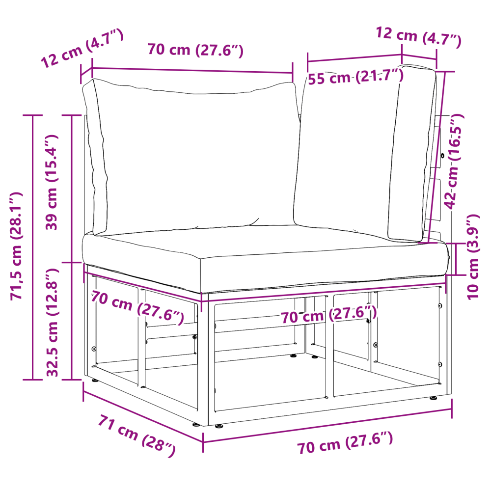 Produktbild för Utomhus Möbler Svart och Anthracit 71,5 x 71,5 x 71 cm Metall