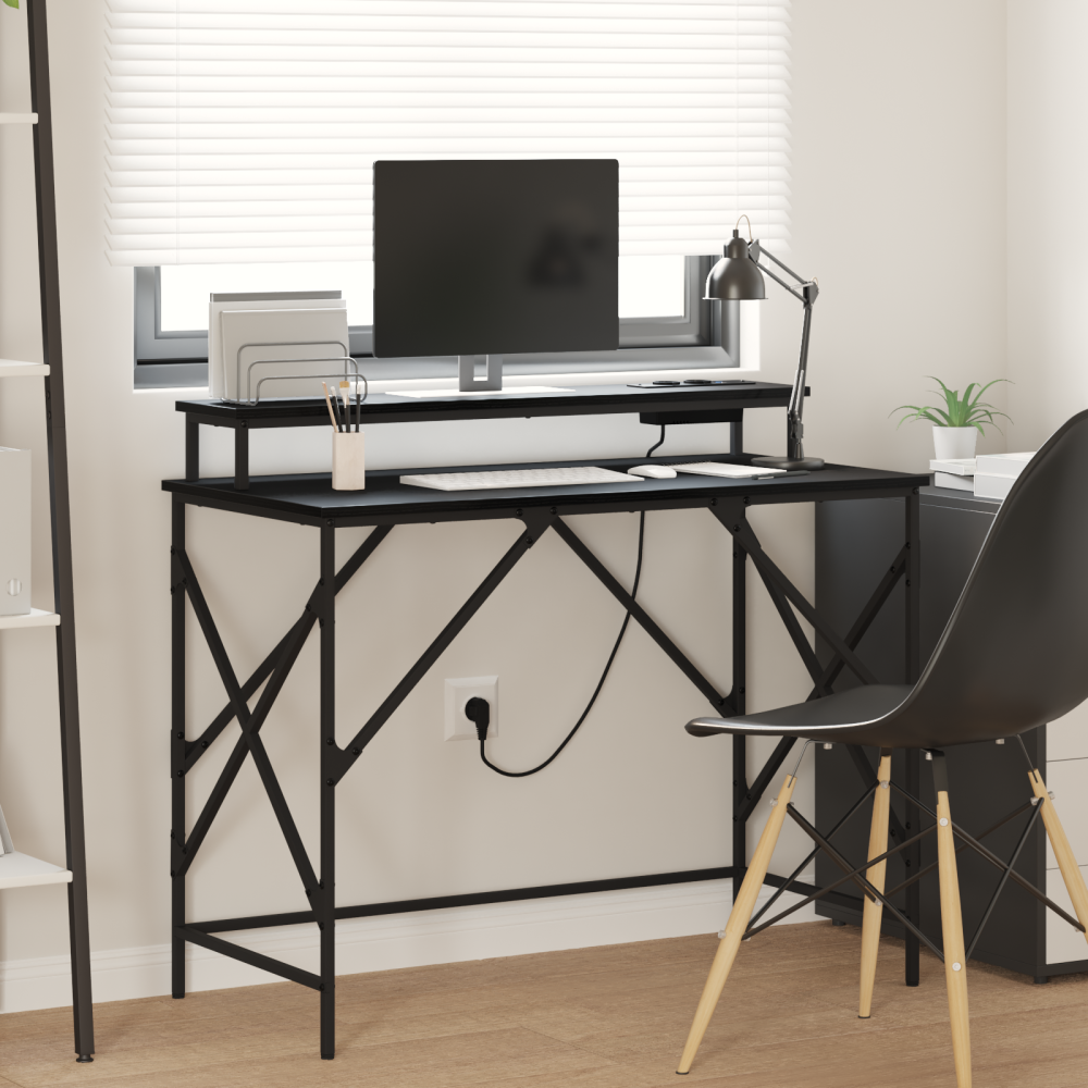 Produktbild för Skrivbord med hylla Svart Ek 100 x 50 x 86,5 cm Konstruerat trä