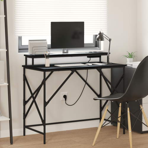 vidaXL Skrivbord med hylla Svart Ek 100 x 50 x 86,5 cm Konstruerat trä
