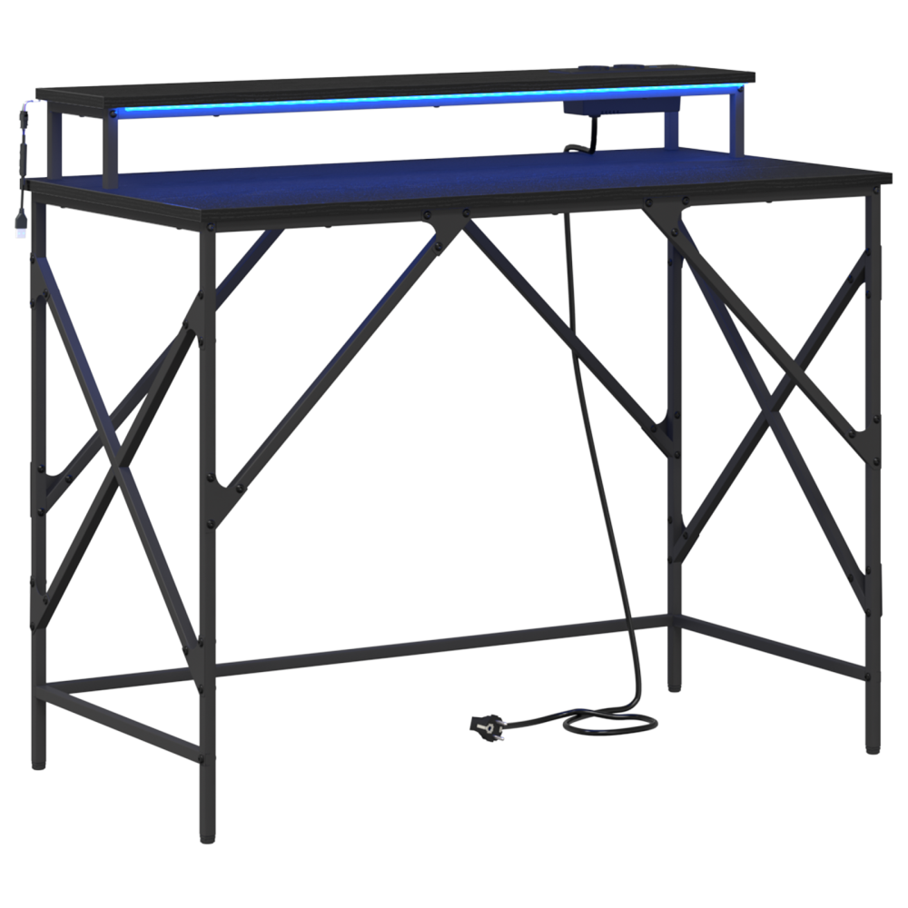 Produktbild för Skrivbord med hylla Svart Ek 100 x 50 x 86,5 cm Konstruerat trä