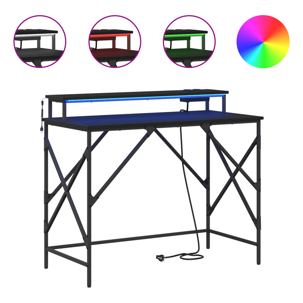 Produktbild för Skrivbord med hylla Svart Ek 100 x 50 x 86,5 cm Konstruerat trä