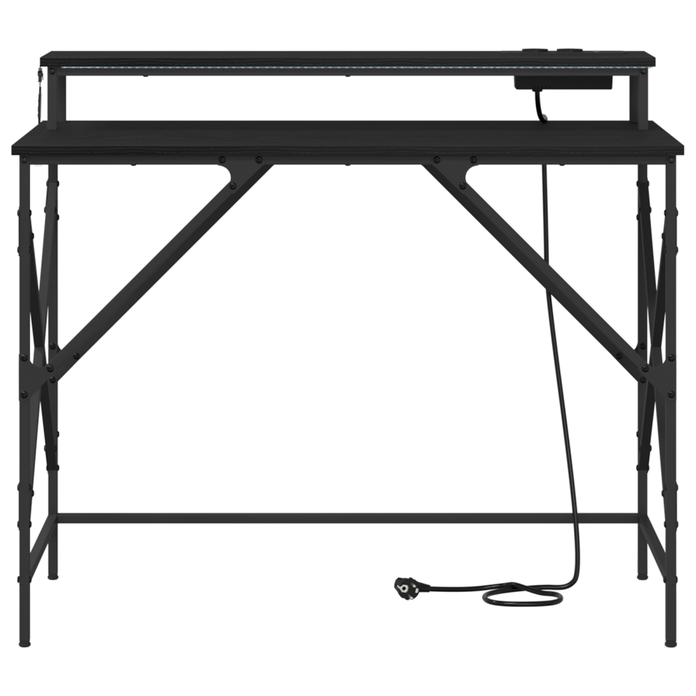 Produktbild för Skrivbord med hylla Svart Ek 100 x 50 x 86,5 cm Konstruerat trä