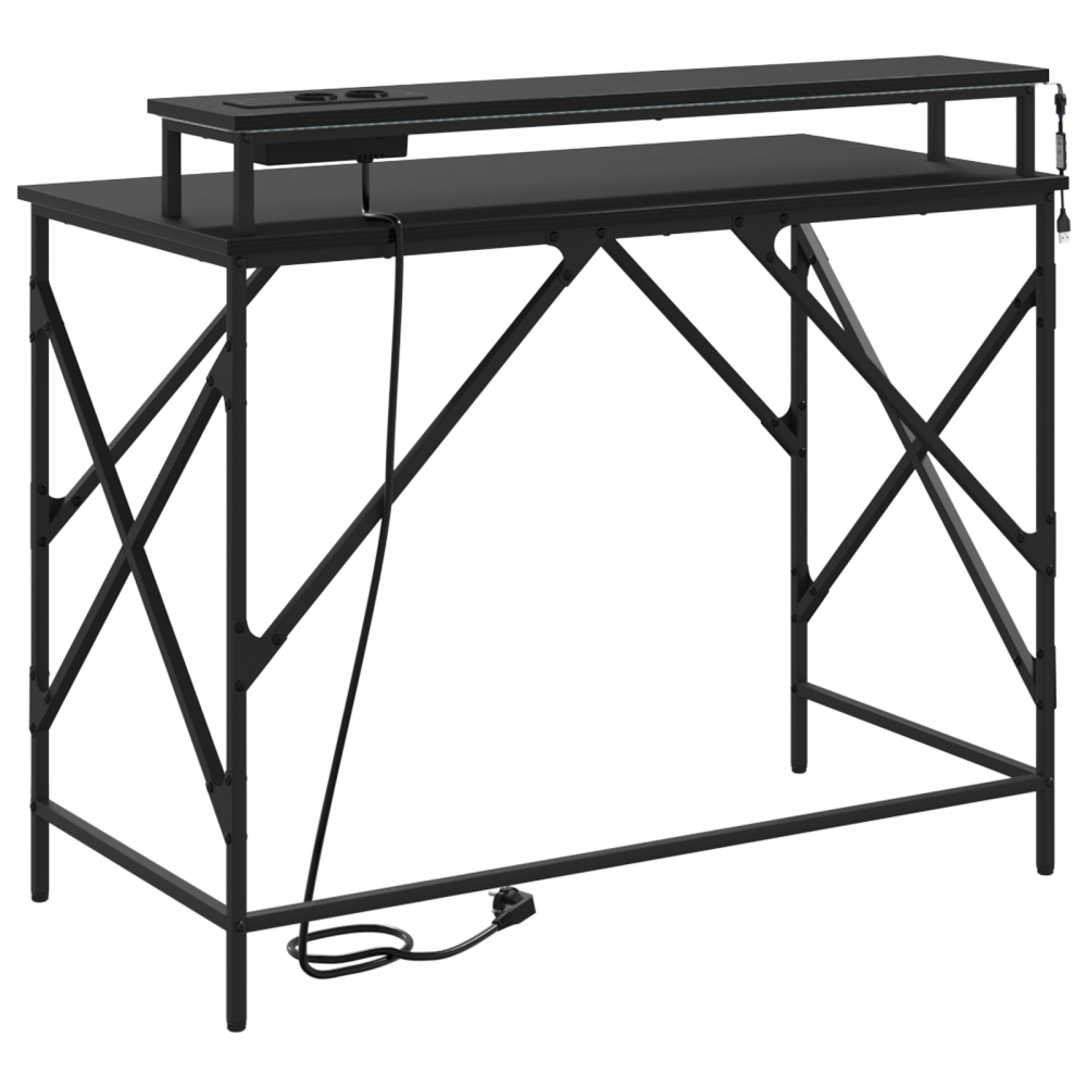 Produktbild för Skrivbord med hylla Svart Ek 100 x 50 x 86,5 cm Konstruerat trä