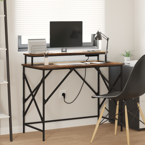 vidaXL Skrivbord med hylla Rökt ek 100 x 50 x 86,5 cm Konstruerat trä